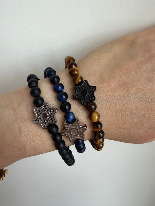 Stainless Steel Beaded Magen David Bracelet