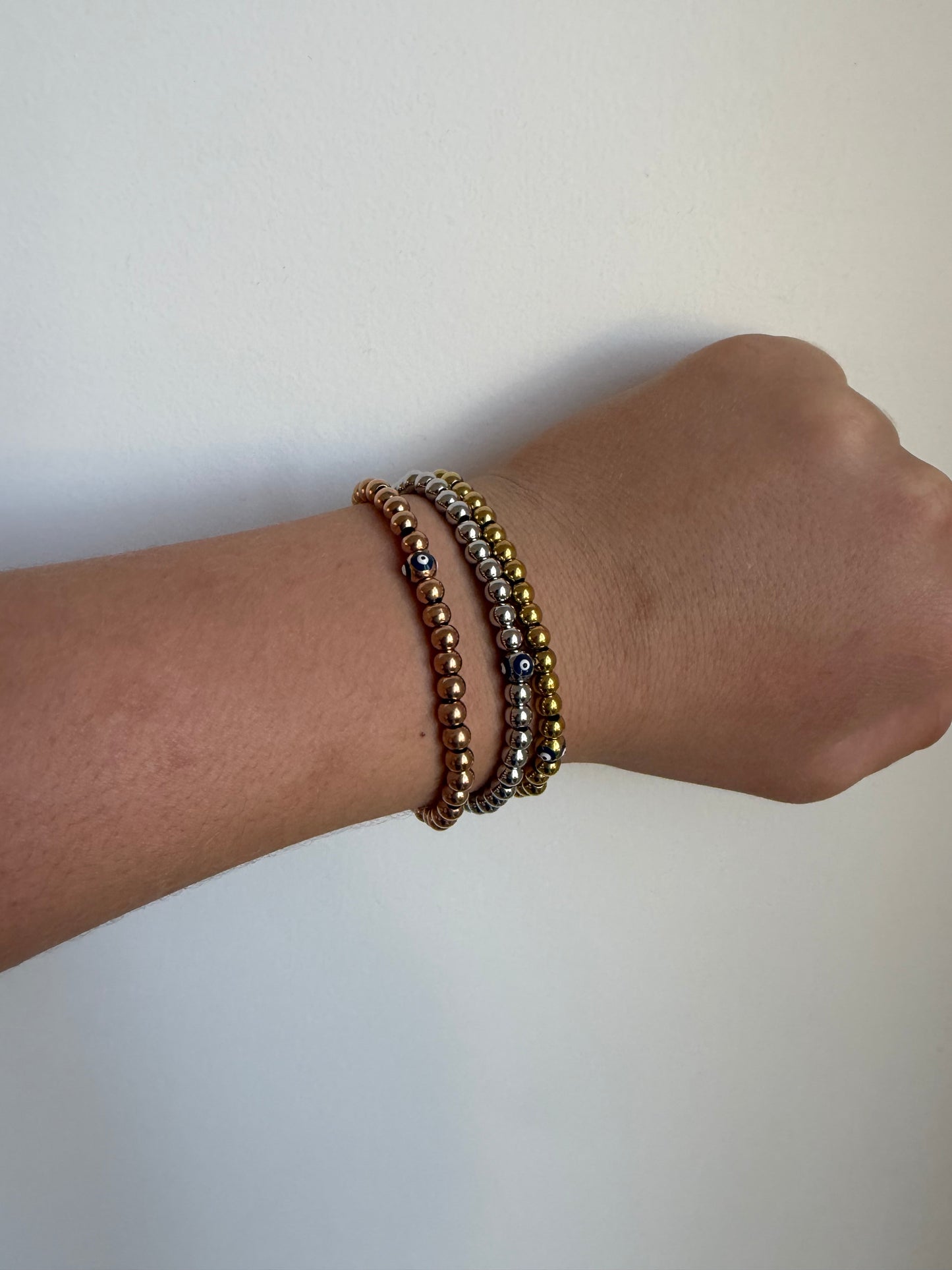 Steel Beaded Evil Eye Bracelet