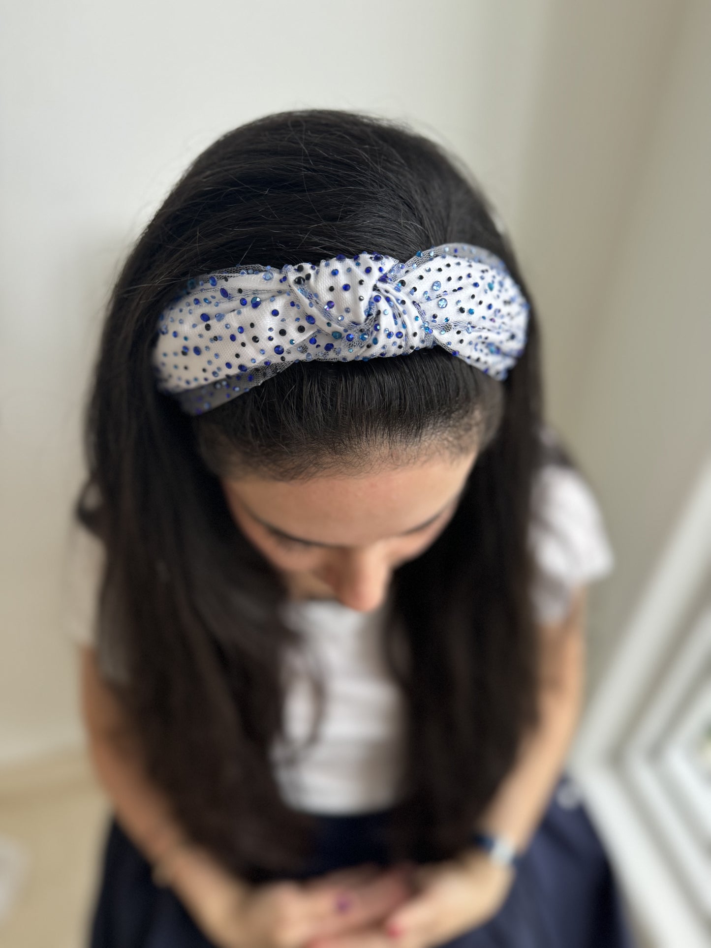 Be’Jewelled blue & white headband