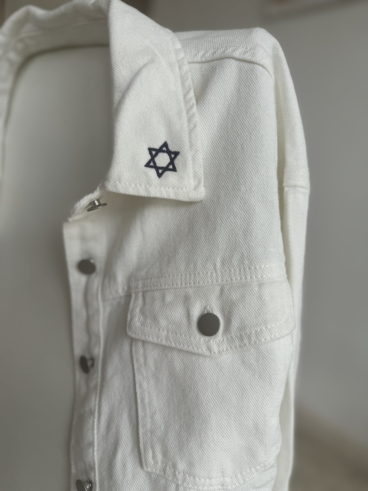 Am Israel Chai, White Denim Jacket