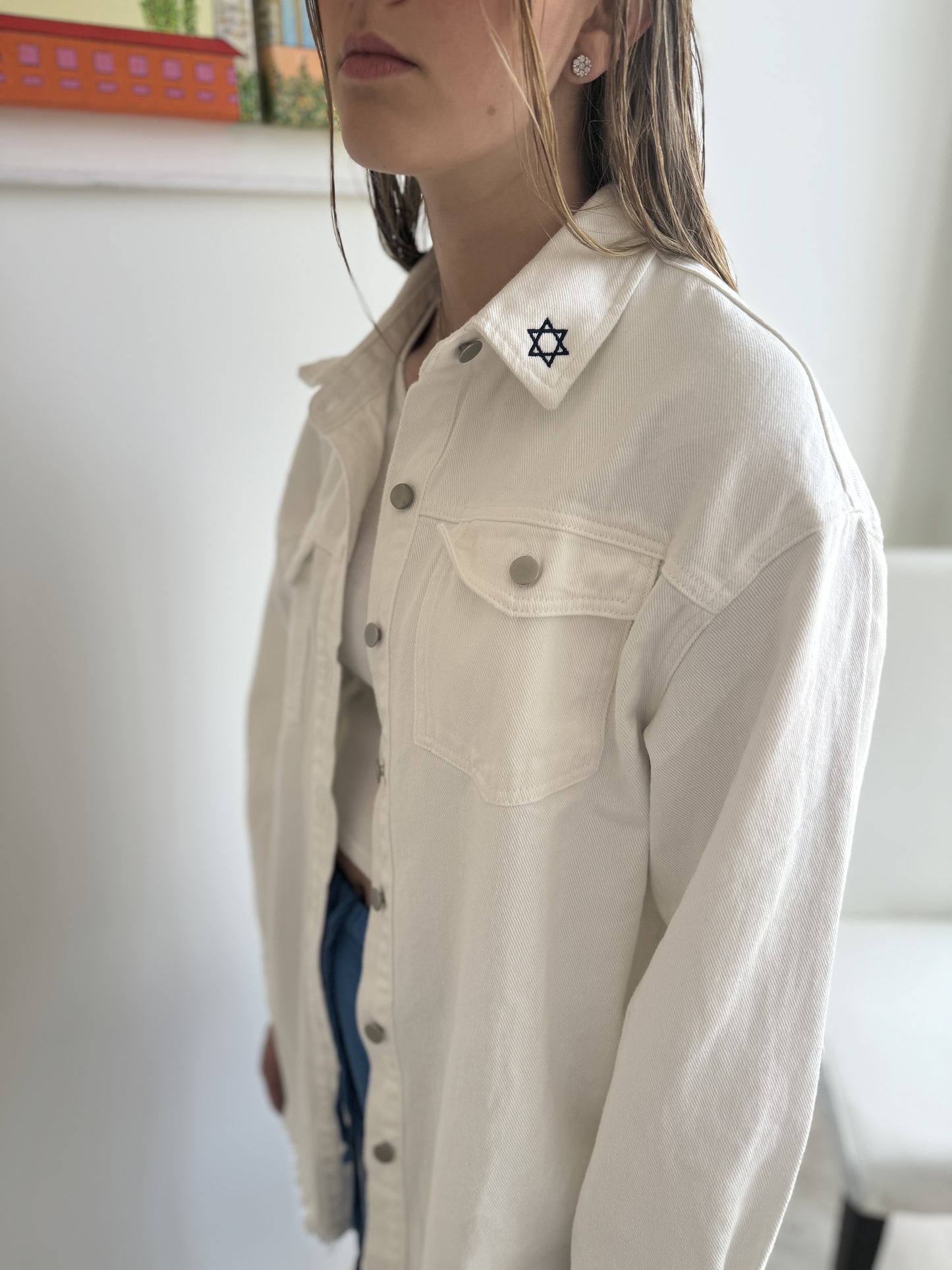 Am Israel Chai, White Denim Jacket