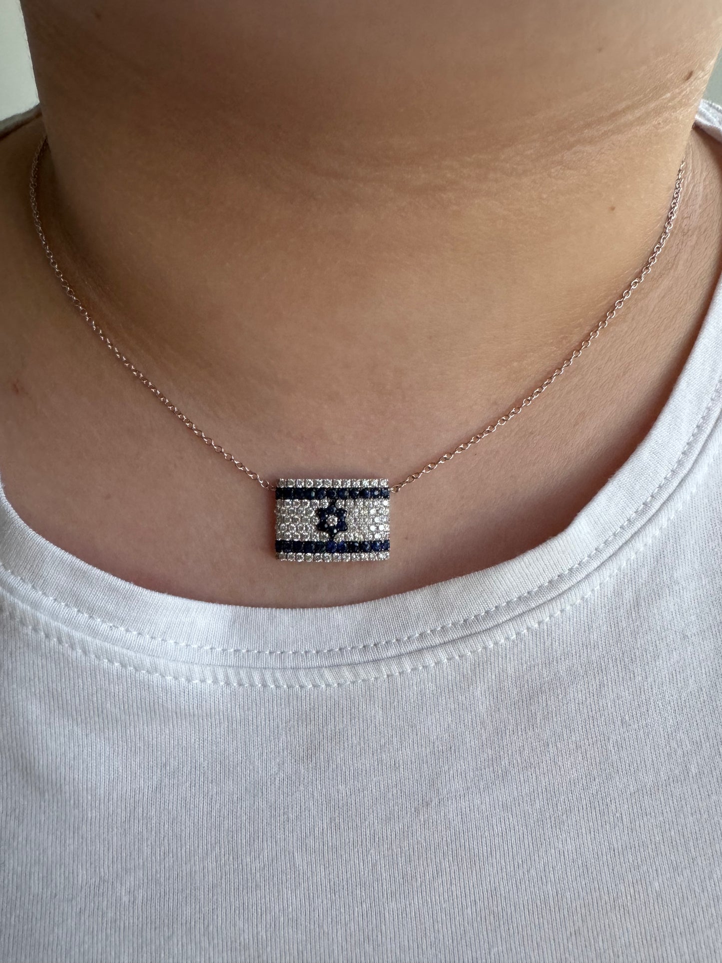 Large Israel Flag Necklace