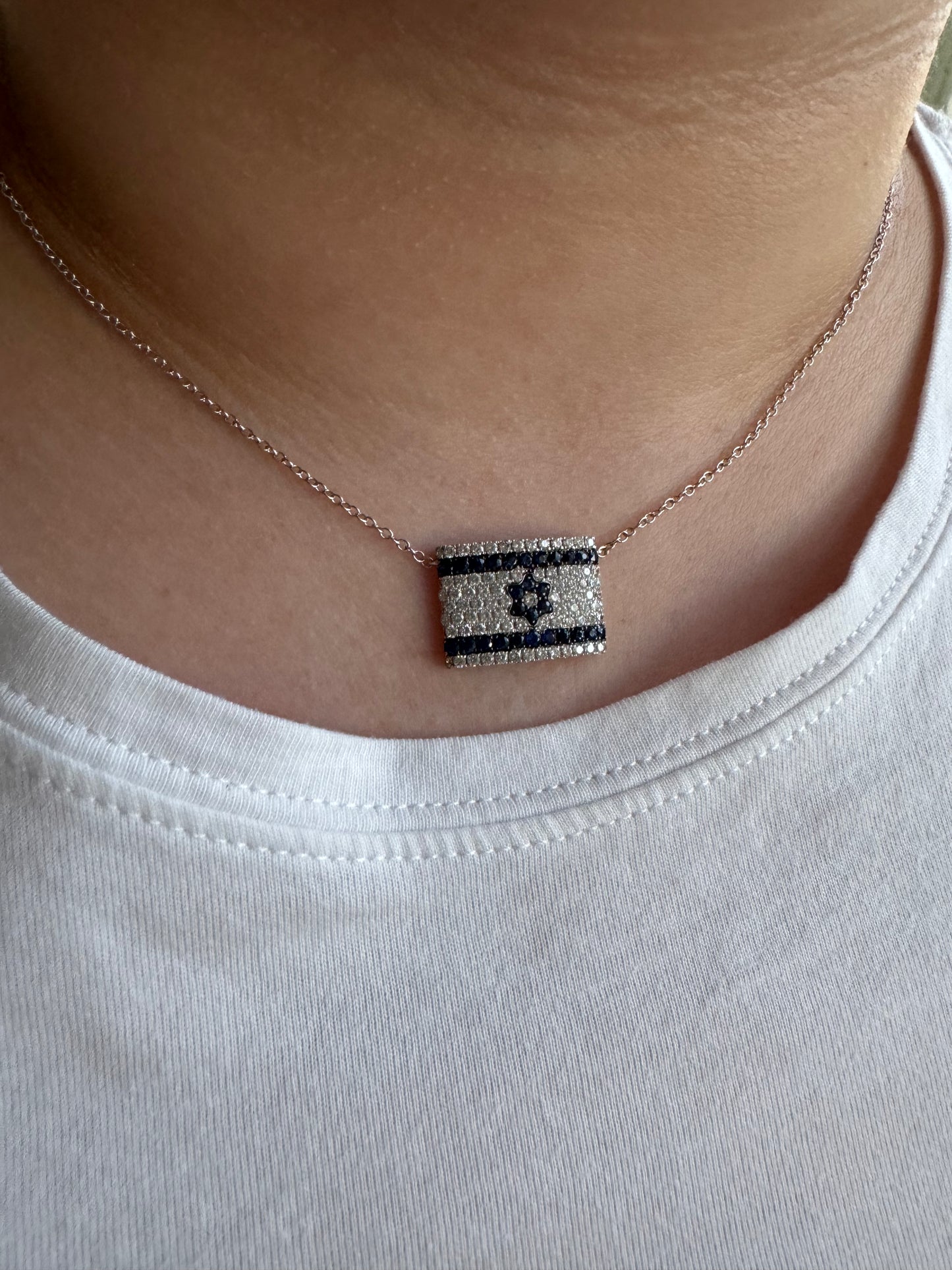 Large Israel Flag Necklace