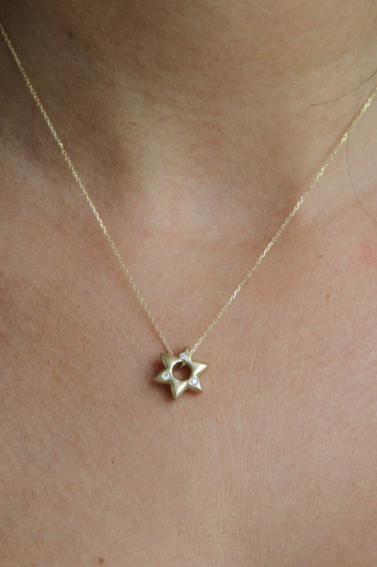 Puffed Star Pendant with Diamonds